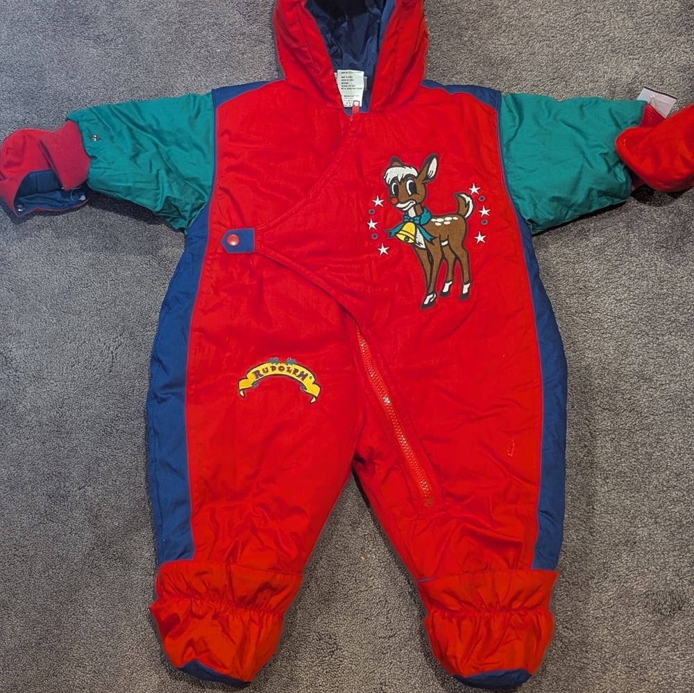 Vtg 1999 Rudolph The Red Nosed Reindeer Bunting Snowsuit Size 12 Months
